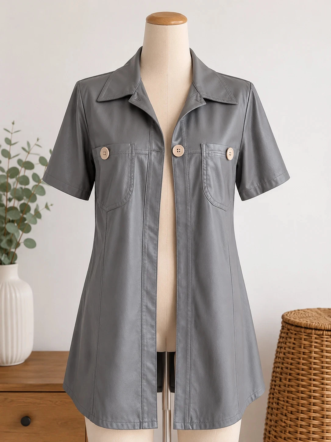 Surchemise grise femme â Manches courtes â Style vintage â T.U. (voir mesures)